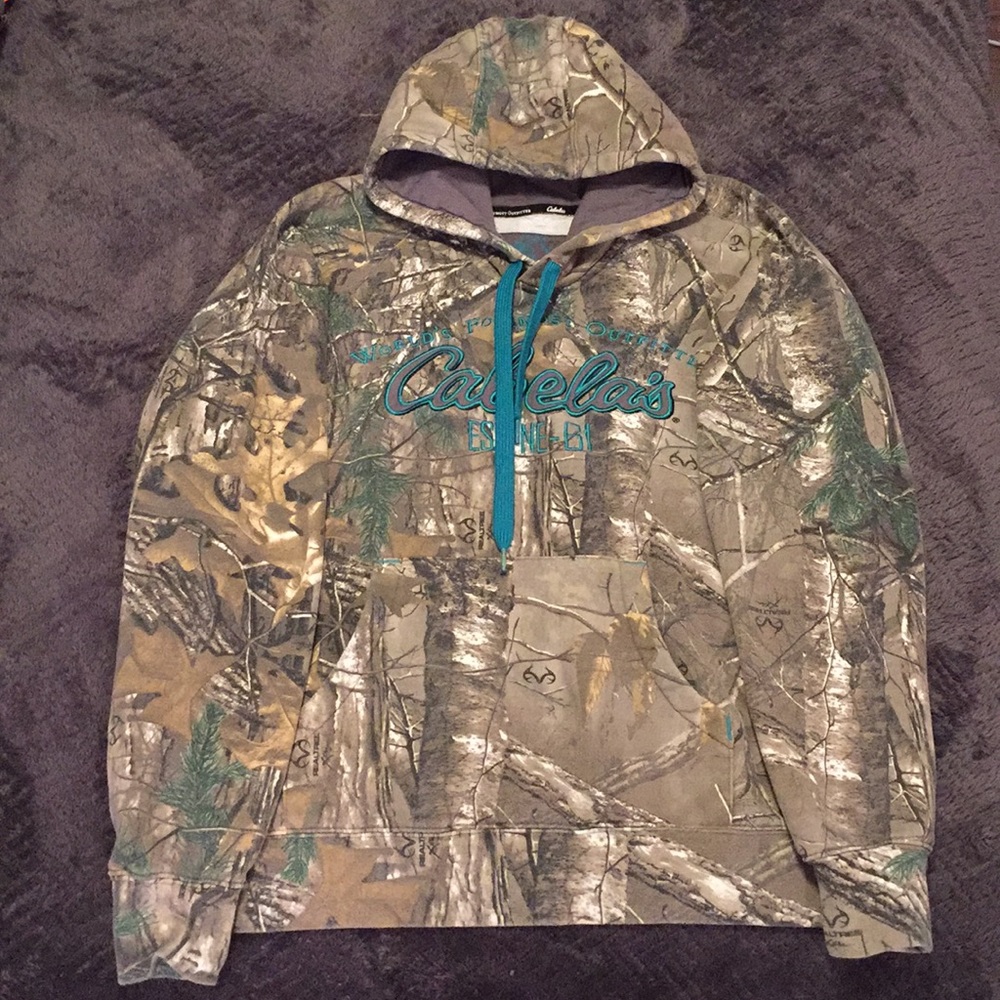 Cabelas Teal, Turquoise, Camo Hoodie Sweatshirt